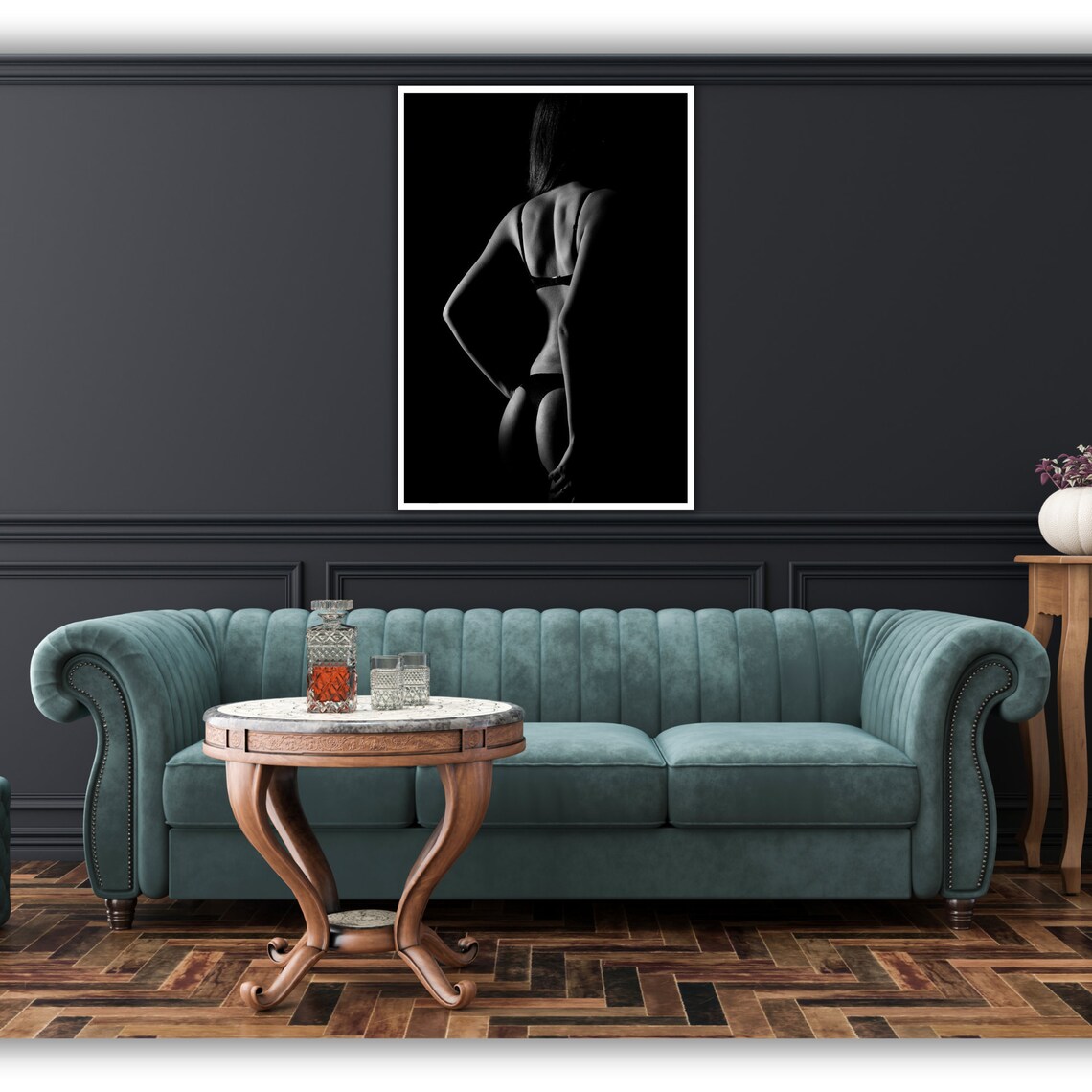 Black White Silhouette Woman Lingerie Moody Low Key Photo Poster - Image 3
