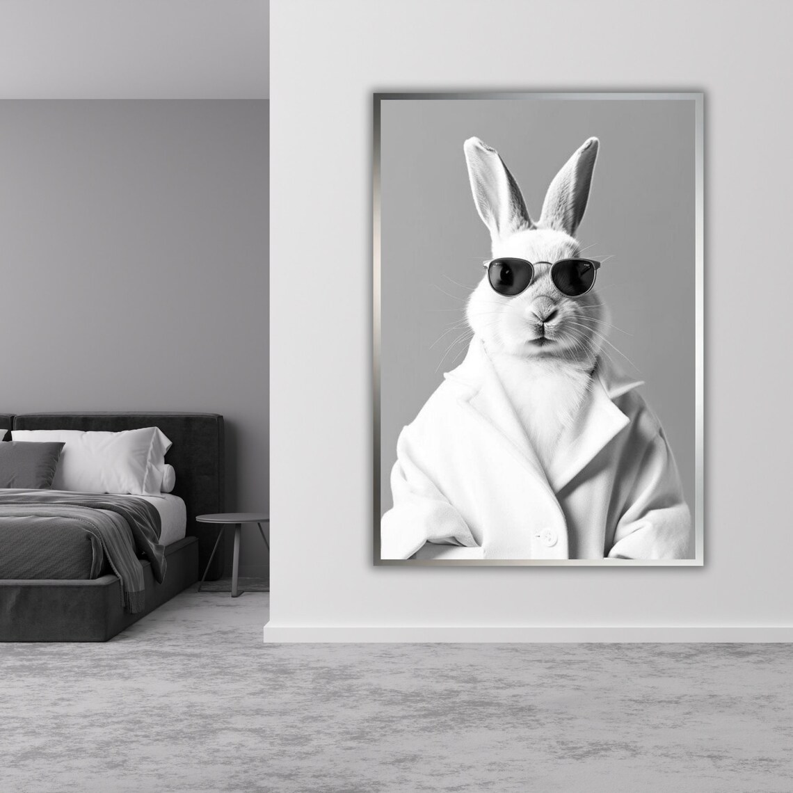 White Rabbit Wearing Sunglasses Black And White Cool Bunny Photo Poster - Image 5