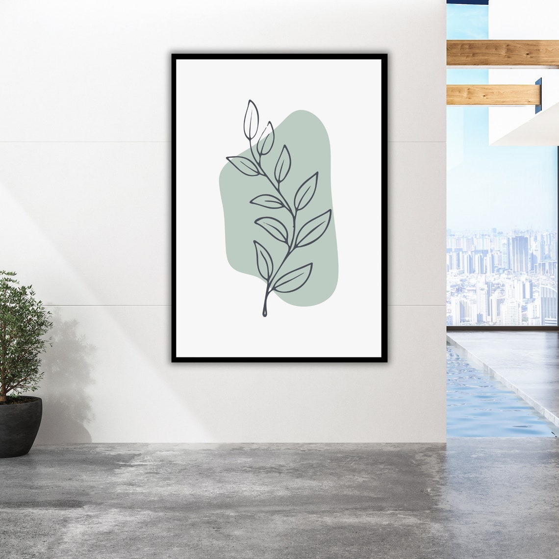 Minimalist Sage Green Leaf Branch Line Art Botanical Wall Poster - Image 4