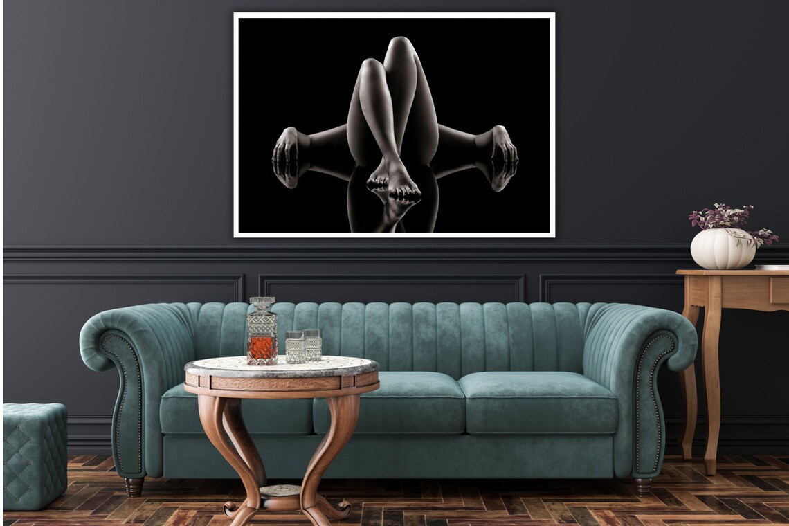 Black And White Crossed Legs Reflection Minimalist Body Form Photo Poster - Image 3