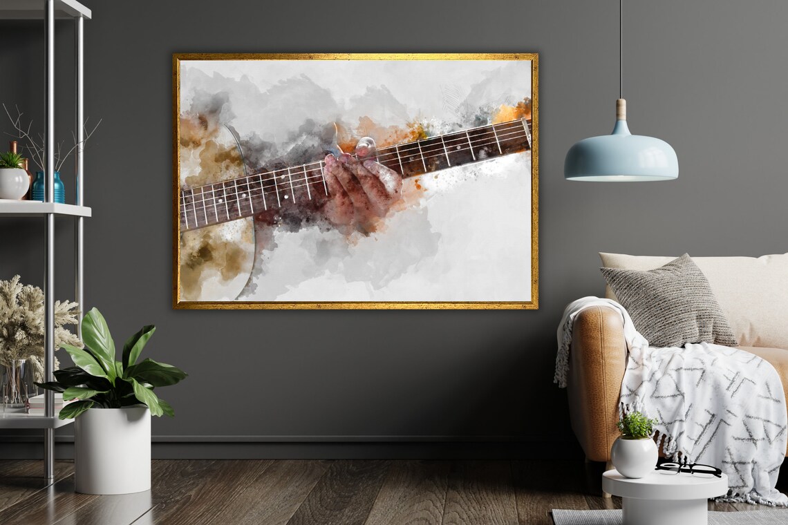 Hands Playing Guitar Watercolor Painting Warm Sepia Music Art Poster - Image 5