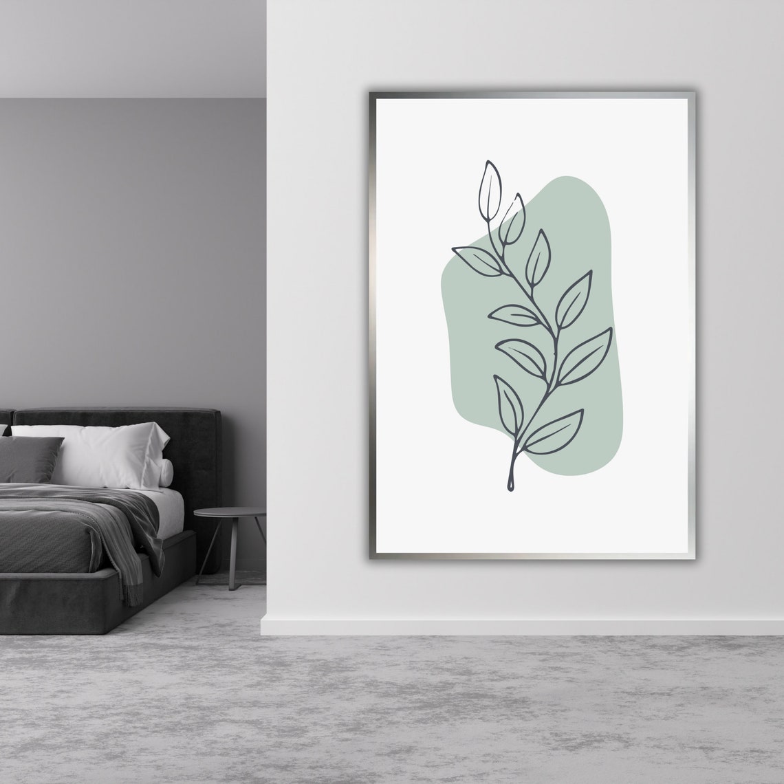 Minimalist Sage Green Leaf Branch Line Art Botanical Wall Poster - Image 3