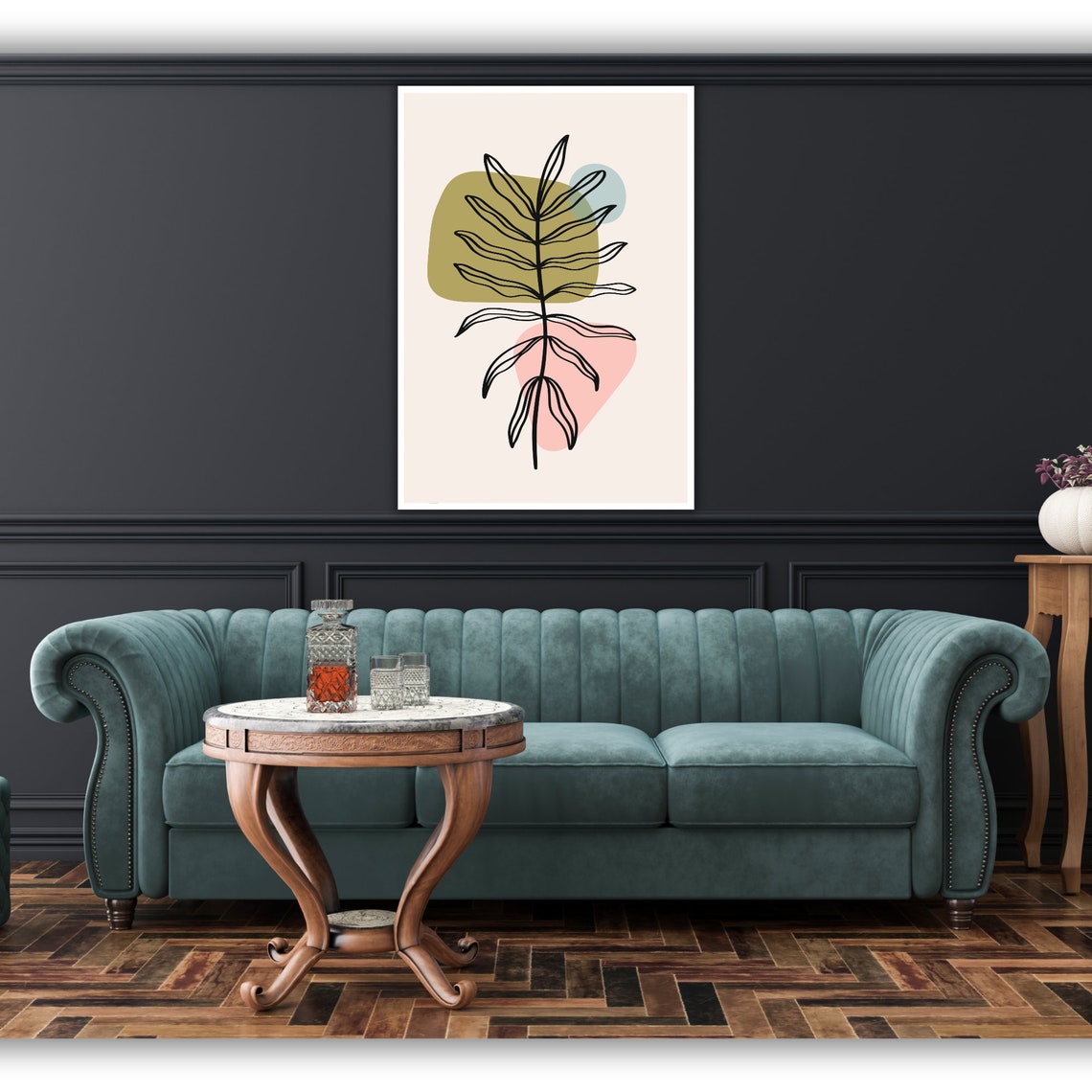 Minimalist Botanical Palm Line Art Olive Pink Modern Wall Print - Image 4