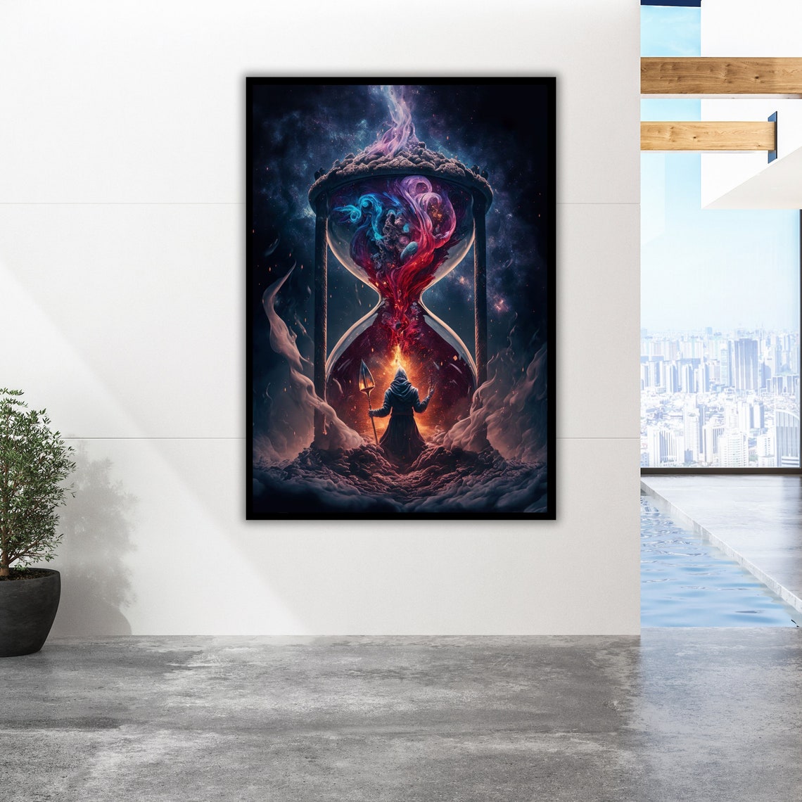 Cosmic Hourglass Wizard Galaxy Nebula Dark Epic Fantasy Poster - Image 2