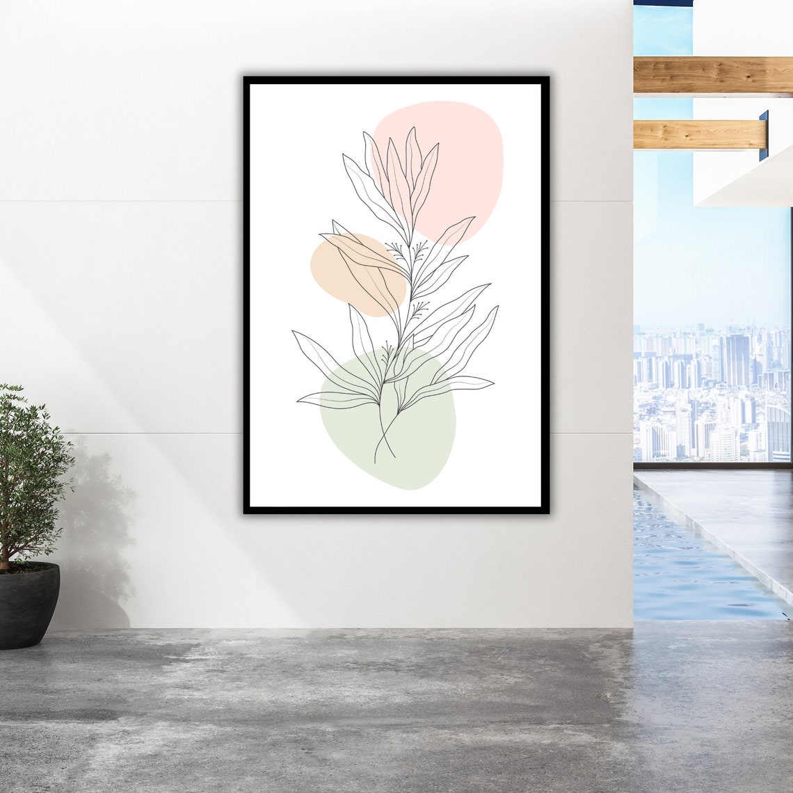 Leafy Sprig Line Art Blush Sage Circles Minimal Decor Poster - Image 3