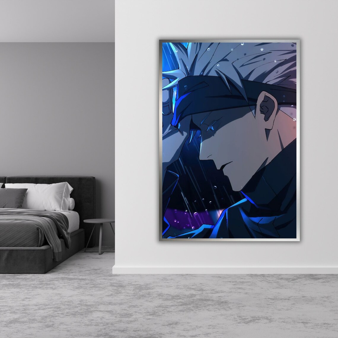 Satoru Gojo Jujutsu Kaisen Neon Blue Night Rain Anime Art Wall Poster - Image 4