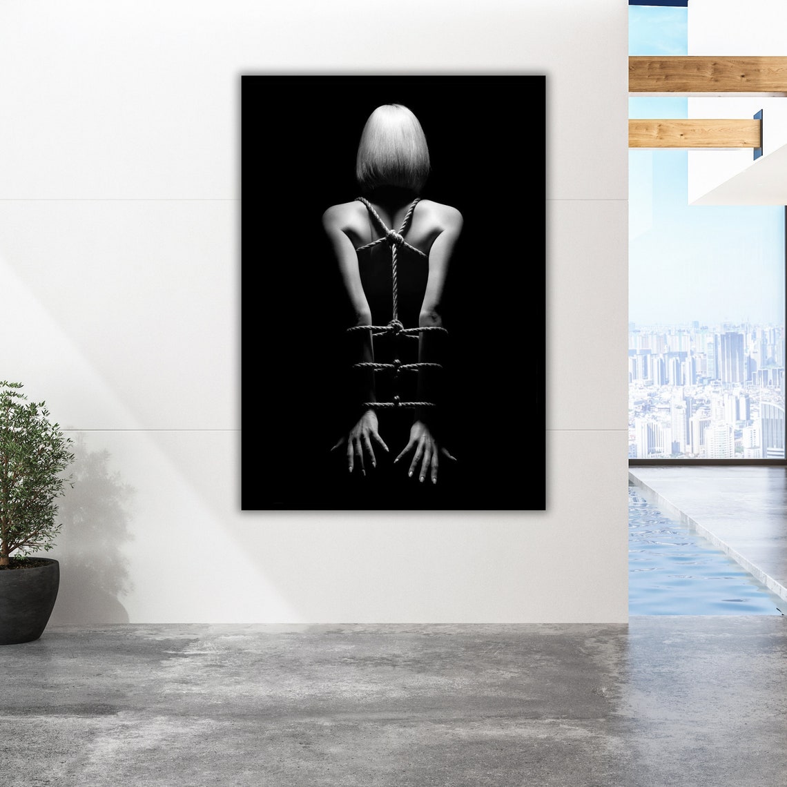 Black and White Rope Bound Woman Artistic Photography Poster - Image 5