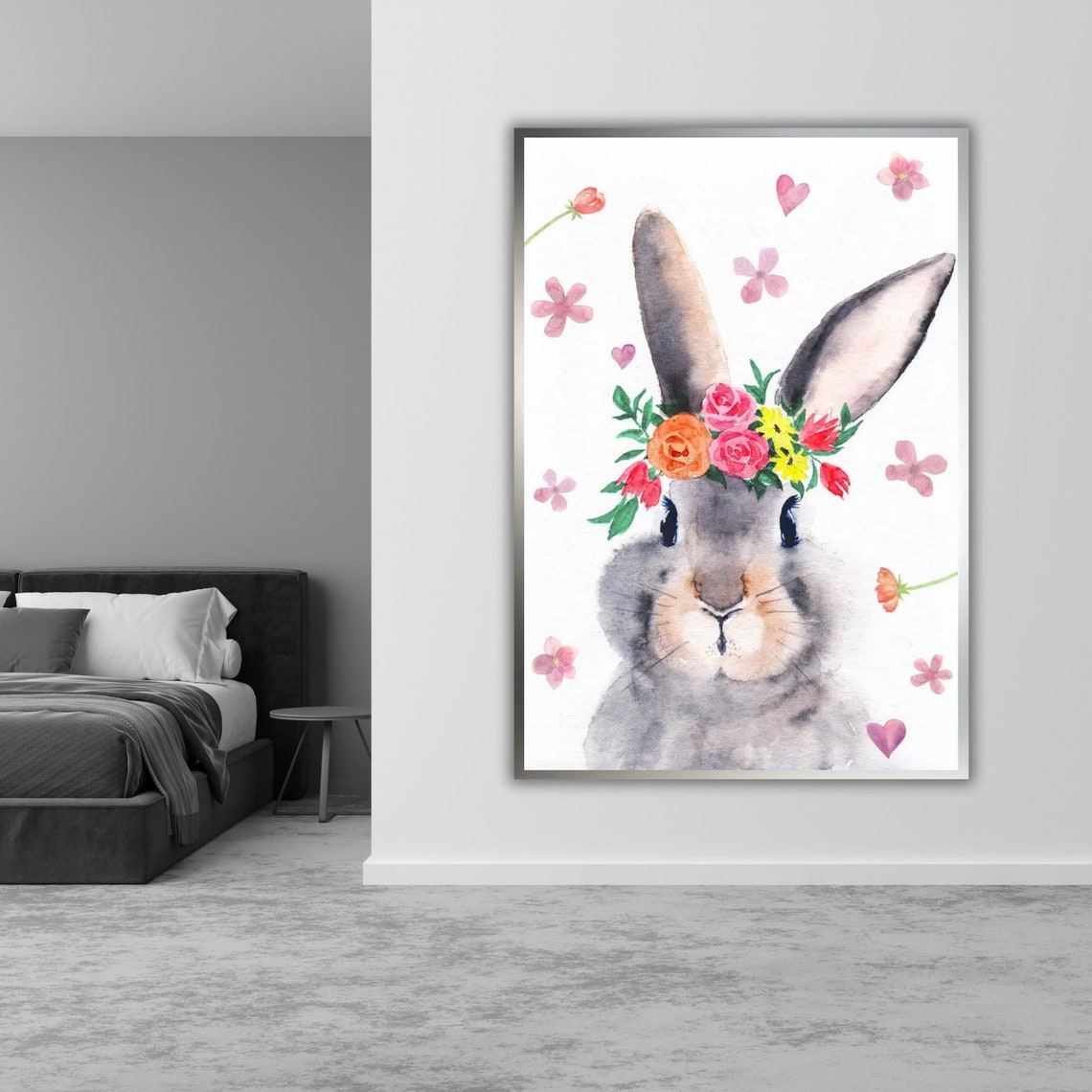 Bunny Rabbit With Flower Crown Watercolor Nursery Wall Art Print - Image 3