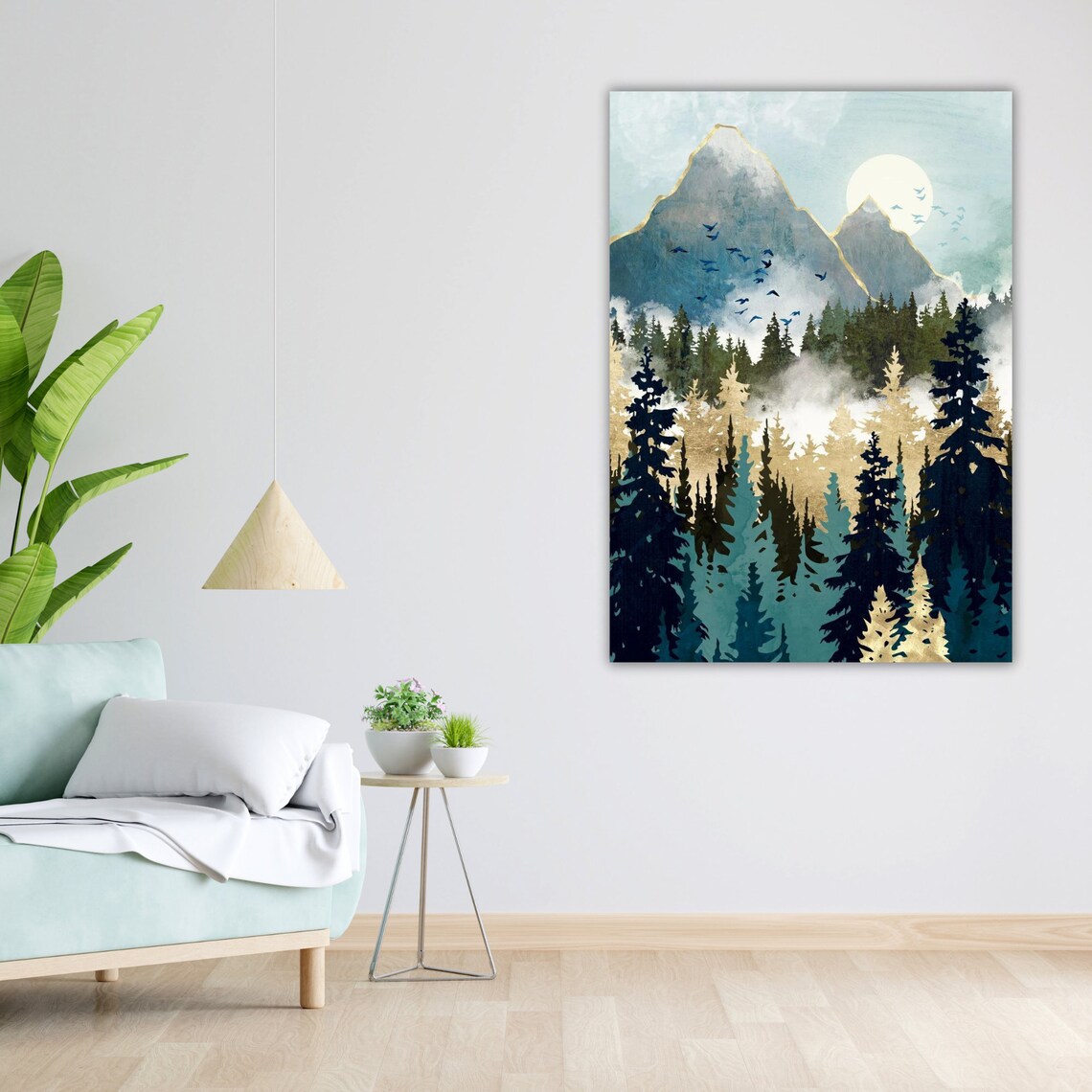Misty Pines Art Print Ready To Hang Framed Wall Decor Nature Landscape Painting Forest Print - Image 5