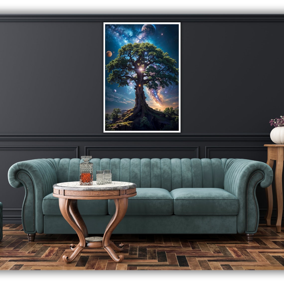 Ancient World Tree Galaxy Planets Milky Way Night Fantasy Poster - Image 3