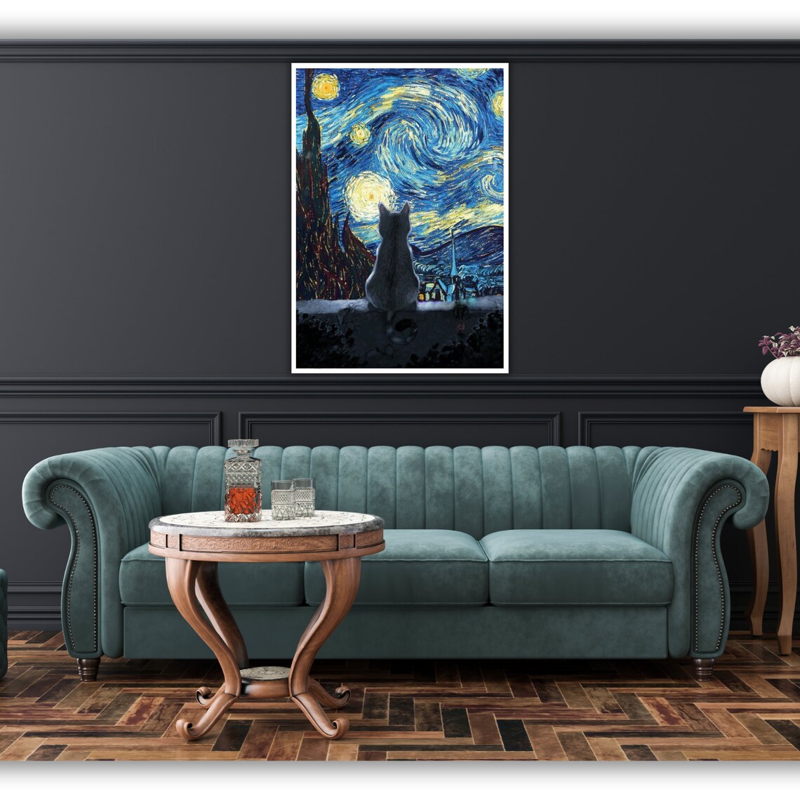 Van Gogh Starry Night Black Cat Silhouette Classic Art Cat Lover Poster - Image 4