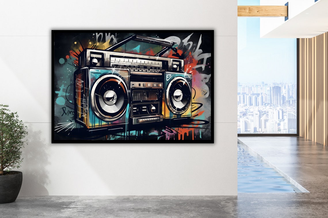 Retro Boombox Graffiti Street Art Colorful Urban Music Wall Poster - Image 2