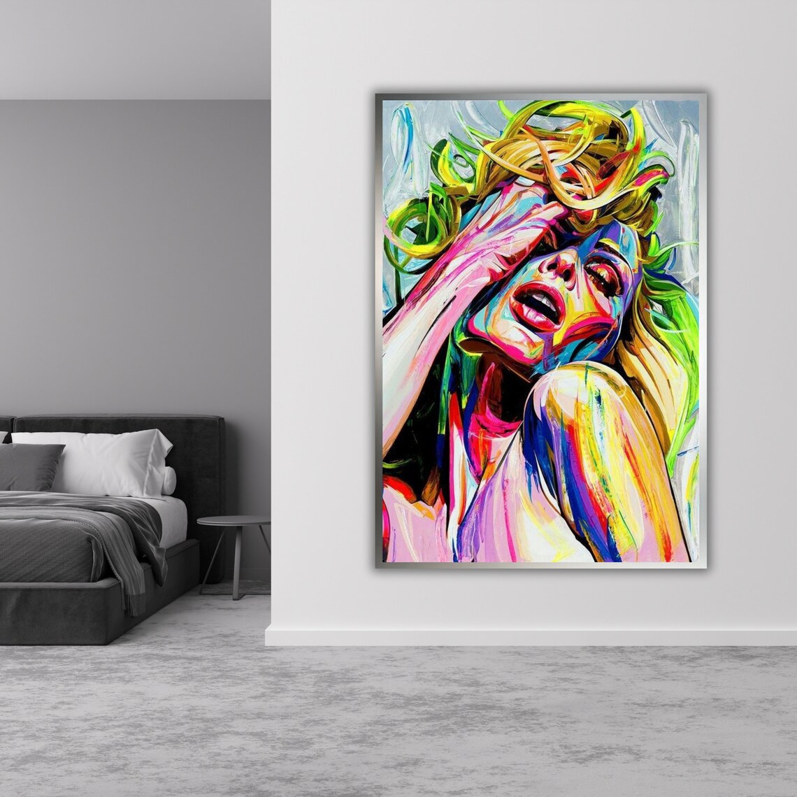 Colorful Pop Art Woman Wild Hair Neon Expressionist Portrait Wall Poster - Image 3