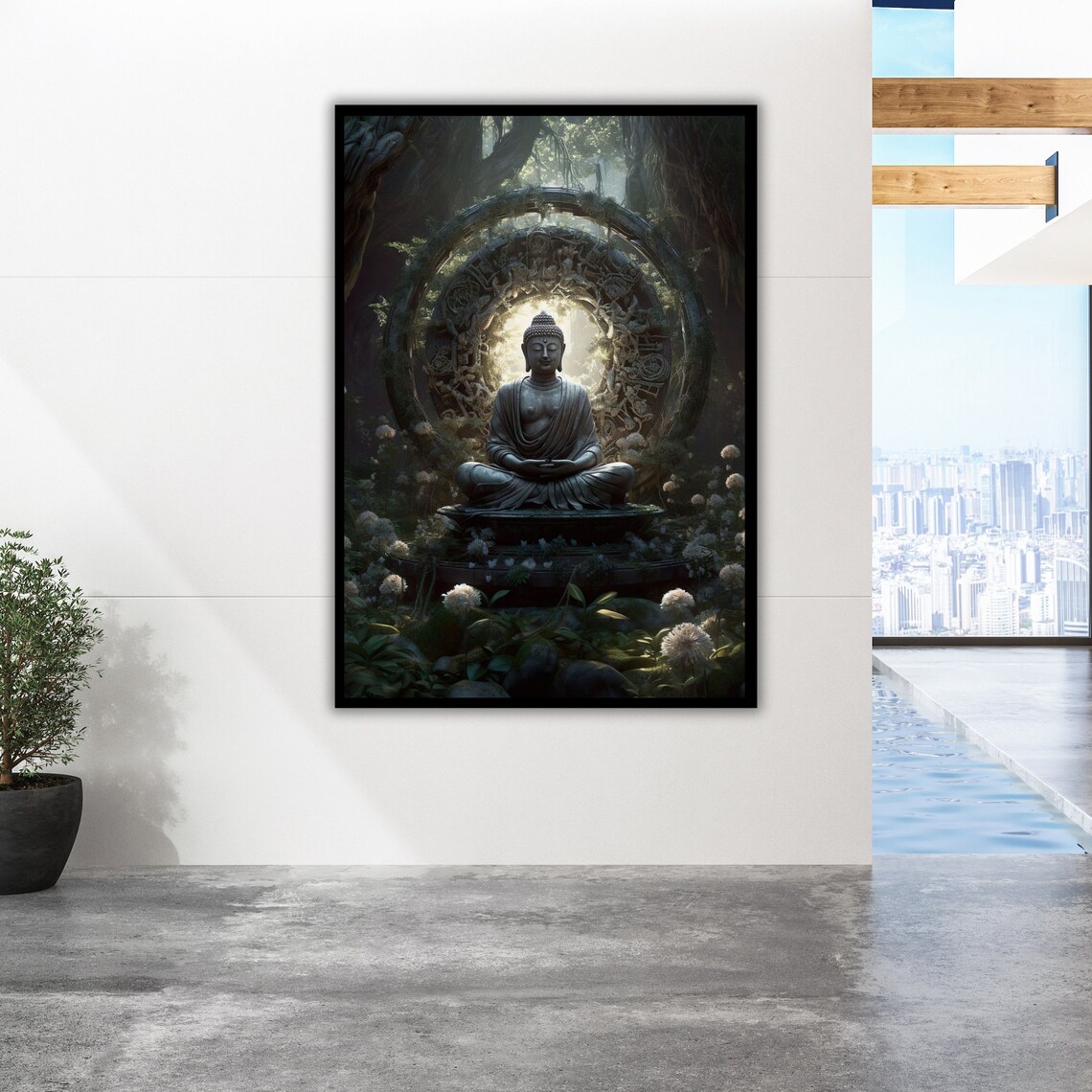 Buddha Statue Jungle Sanctuary Stone Halo Meditation Zen Poster - Image 3