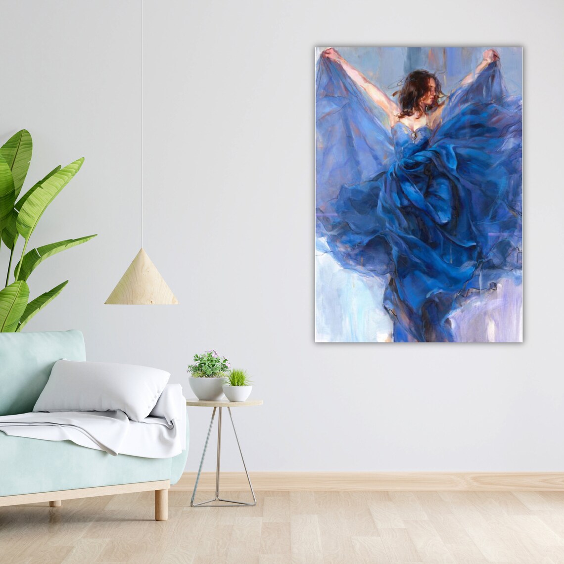 Woman In Flowing Blue Dress Dancing Flamenco Style Oil Painting Art Poster - Image 5