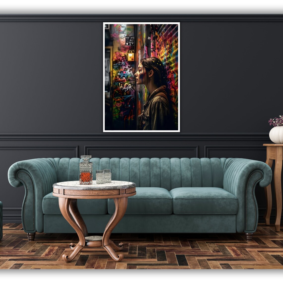 Woman Paint Splattered Face Graffiti Wall Alley Urban Art Poster - Image 4