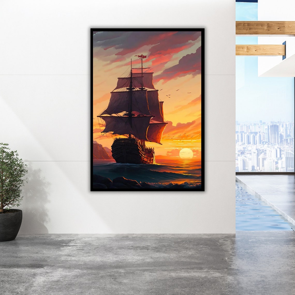 Tall Ship Golden Sunset Ocean Voyage Dramatic Seascape Nautical Poster - Image 3