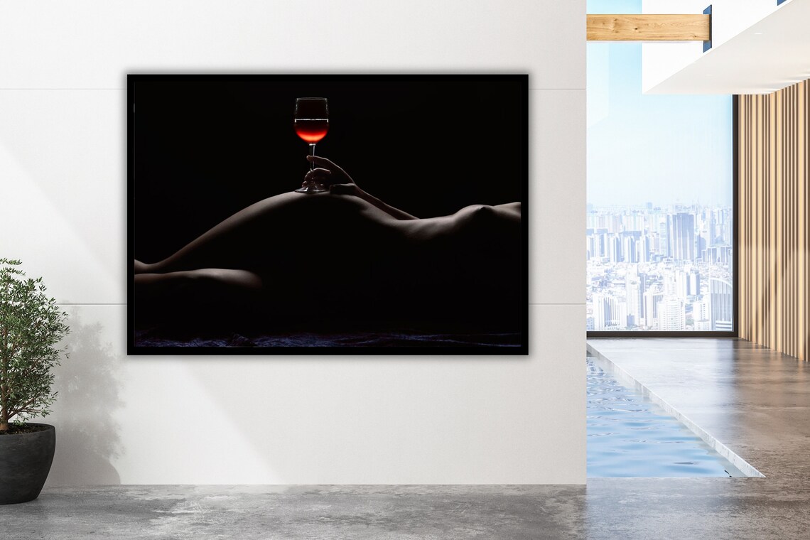 Sexy Woman With Wine Art Print, Sensual Figure - Image 2