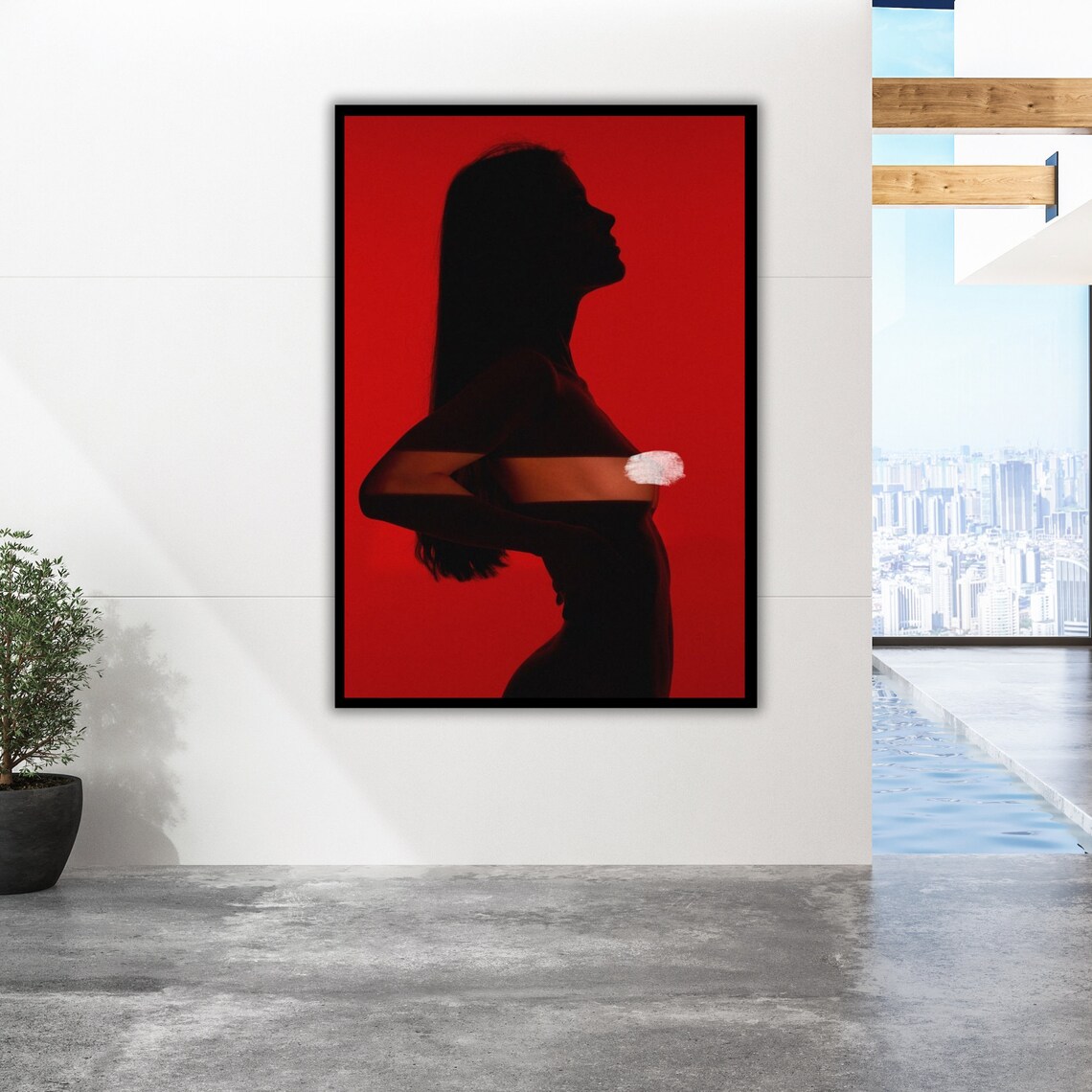 Woman Silhouette On Red Background Dramatic Modern Sensual Figure Art Poster - Image 2