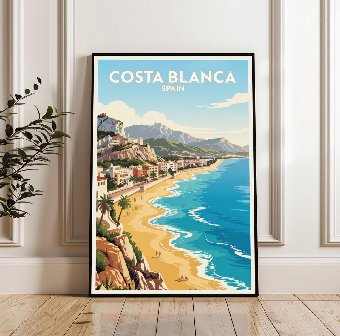 Costa Blanca Spain Sandy Beach Turquoise Sea Vintage Travel Poster
