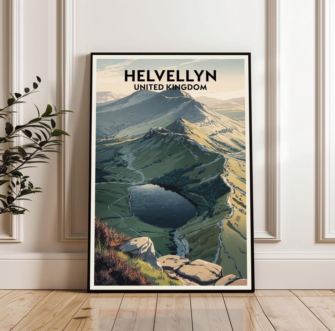 Helvellyn Mountain and Tarn Lake District Vintage UK Travel Poster