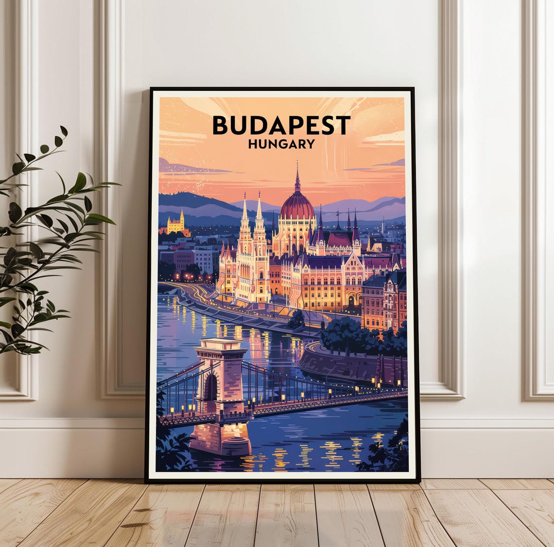 Budapest Parliament Sunset Danube River Hungary Travel Poster