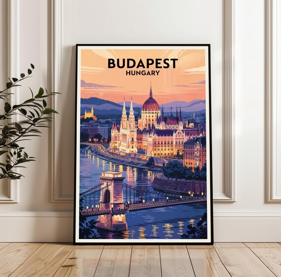 Budapest Parliament Sunset Danube River Hungary Travel Poster