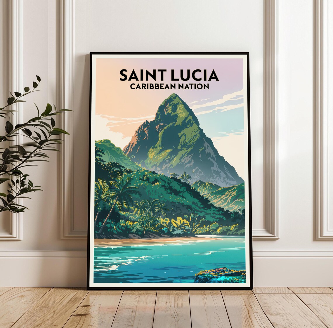 Saint Lucia Poster Caribbean Nation Travel Print Landscape Beach Wall Art Decor
