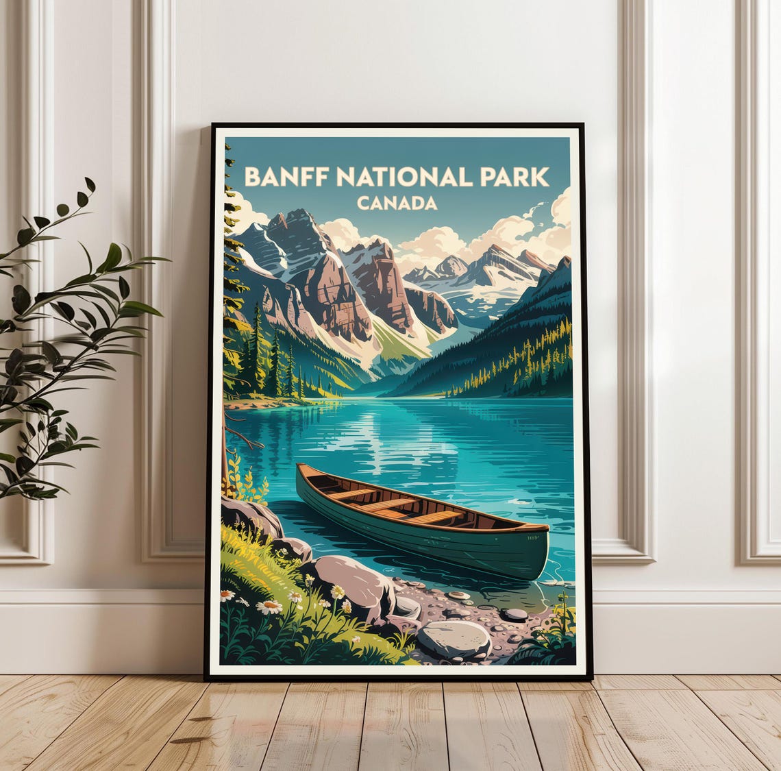 Banff National Park Canoe Turquoise Lake Mountain Canada Travel Poster