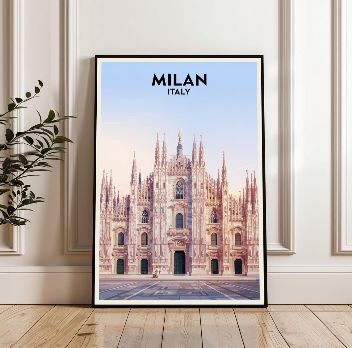 Milan Italy Duomo Cathedral Gothic Spires Sunrise Travel Poster