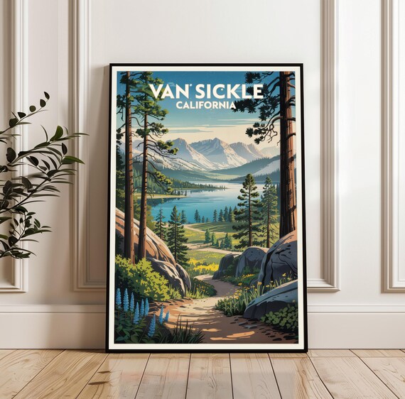 Van Sickle California Alpine Lake Pine Forest Retro Travel Poster