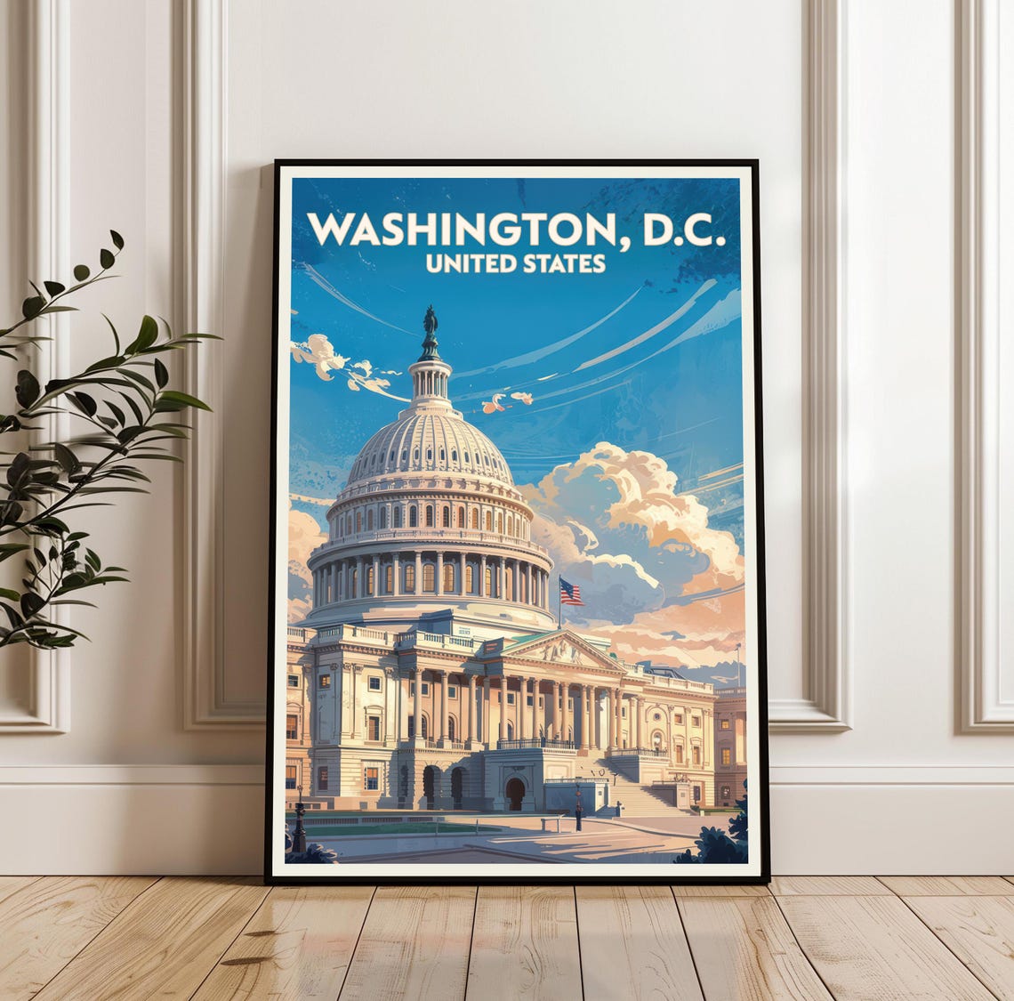 Washington D.C. Capitol Building Travel Poster for Patriotic Decor