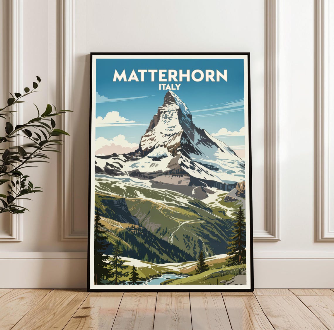 Matterhorn Italy Vintage Alpine Mountain Snow Peak Travel Poster Art