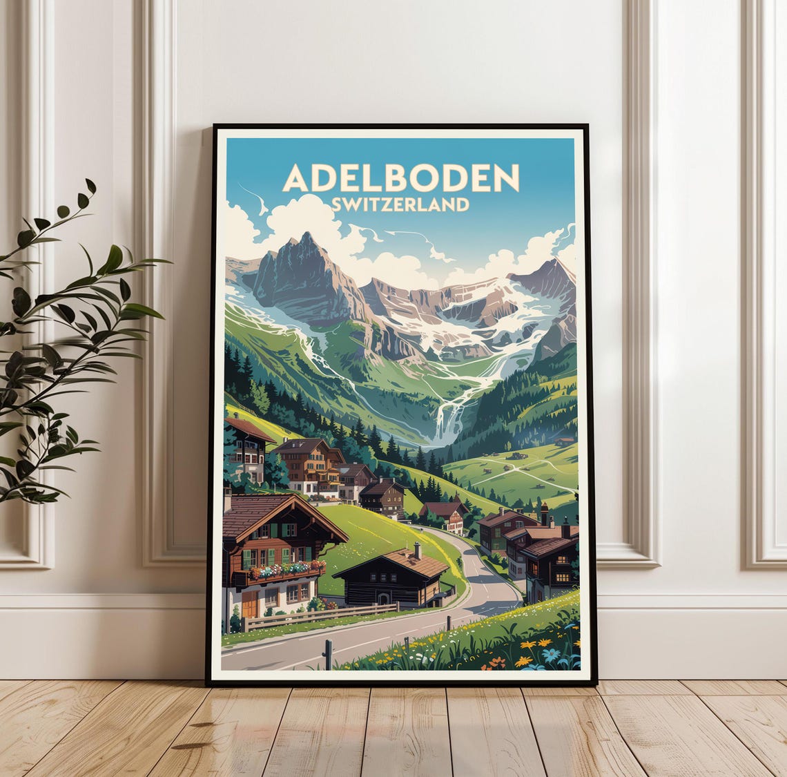 Adelboden Switzerland Alpine Village Chalets Mountains Poster