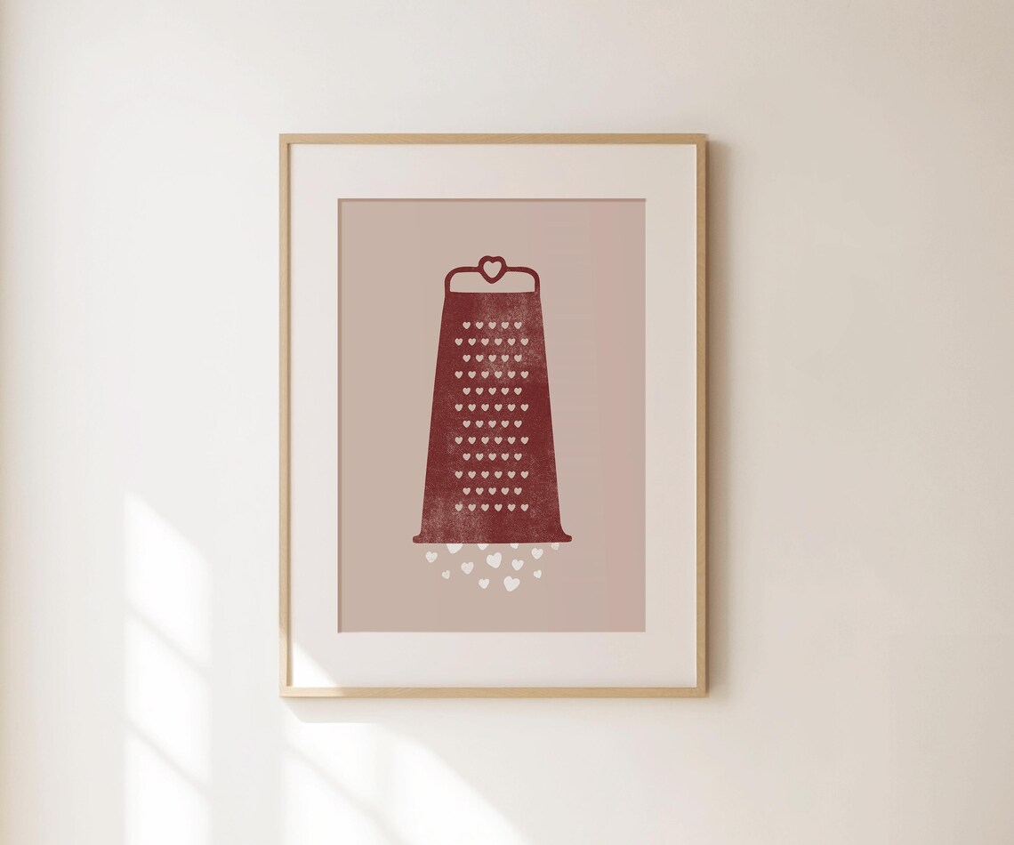 Grate Love Cheese Grater Hearts Pun Funny Red Beige Valentine Poster - Image 4