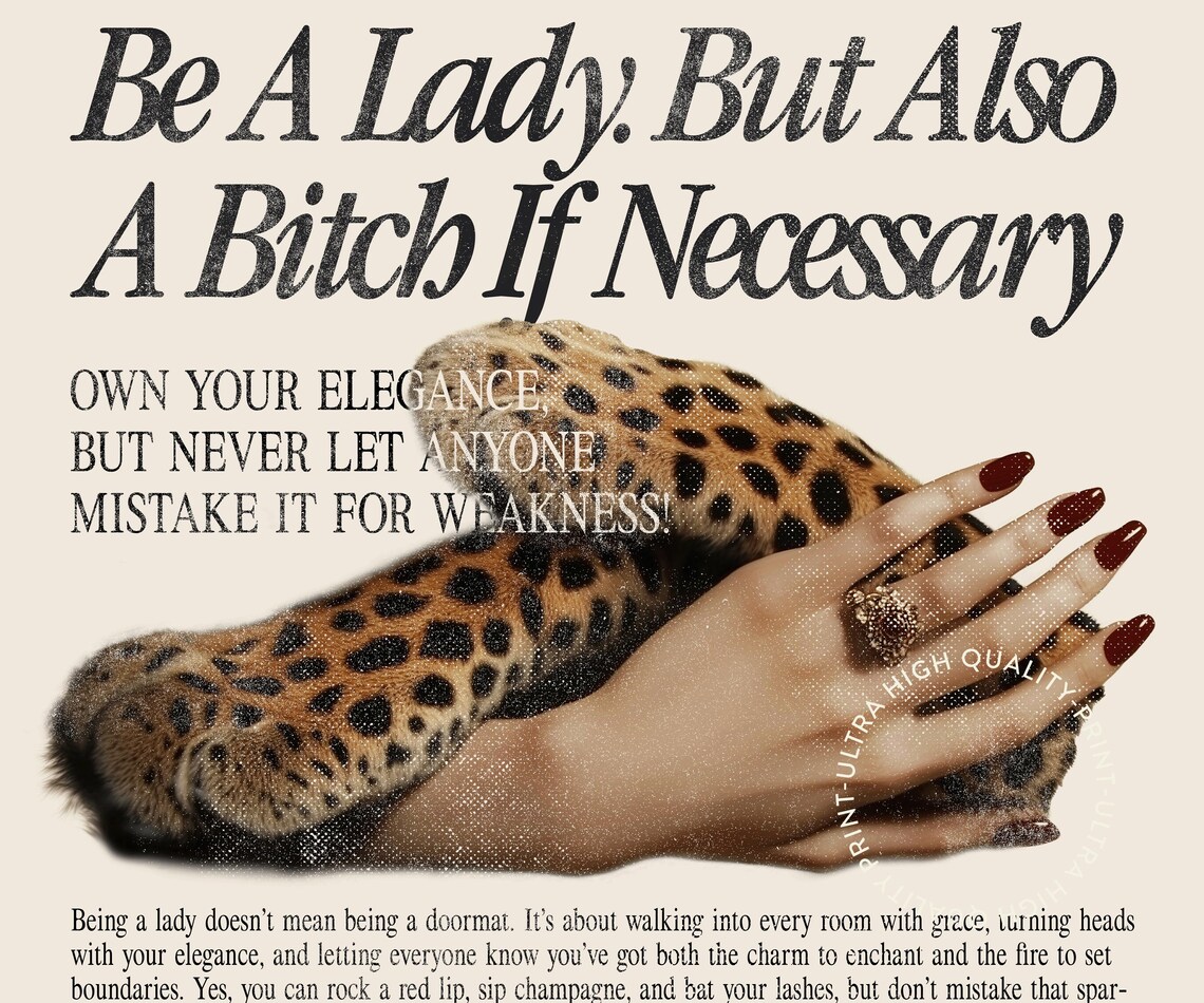 Be A Lady But Also A Bitch Leopard Retro Feminist Quote Wall Print - Image 5