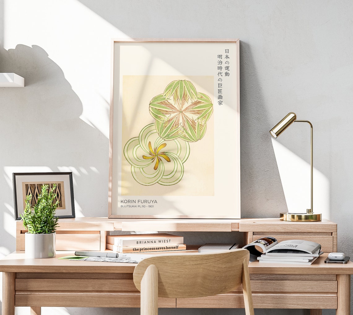 Korin Furuya Print Bijutsukai Green Japanese Flower Print Japanese Wall Art Large Japanese Art For Living Room Flower Prints - Image 3