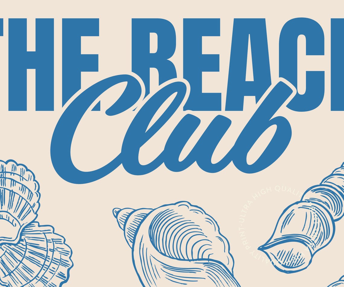 The Beach Club Retro Blue Seashell Illustrations Coastal Art Poster - Image 5