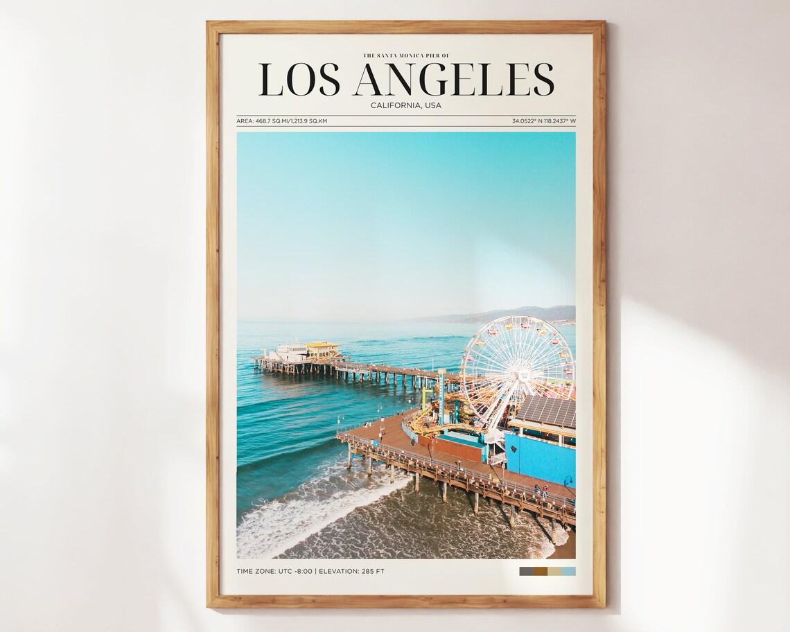 Santa Monica Pier Los Angeles Aerial Ferris Wheel Turquoise Ocean Poster