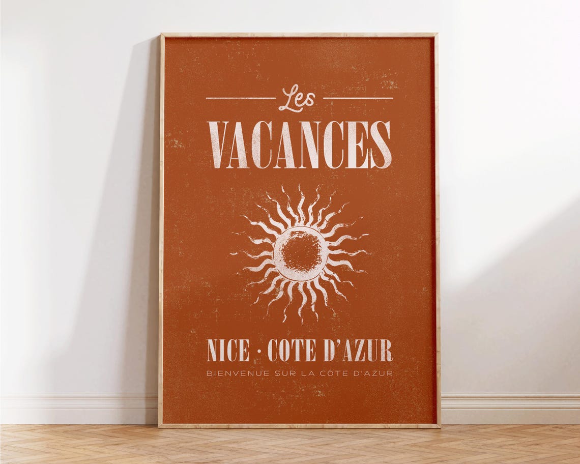 Les Vacances Nice Cote dAzur Rust Vintage French Travel Poster