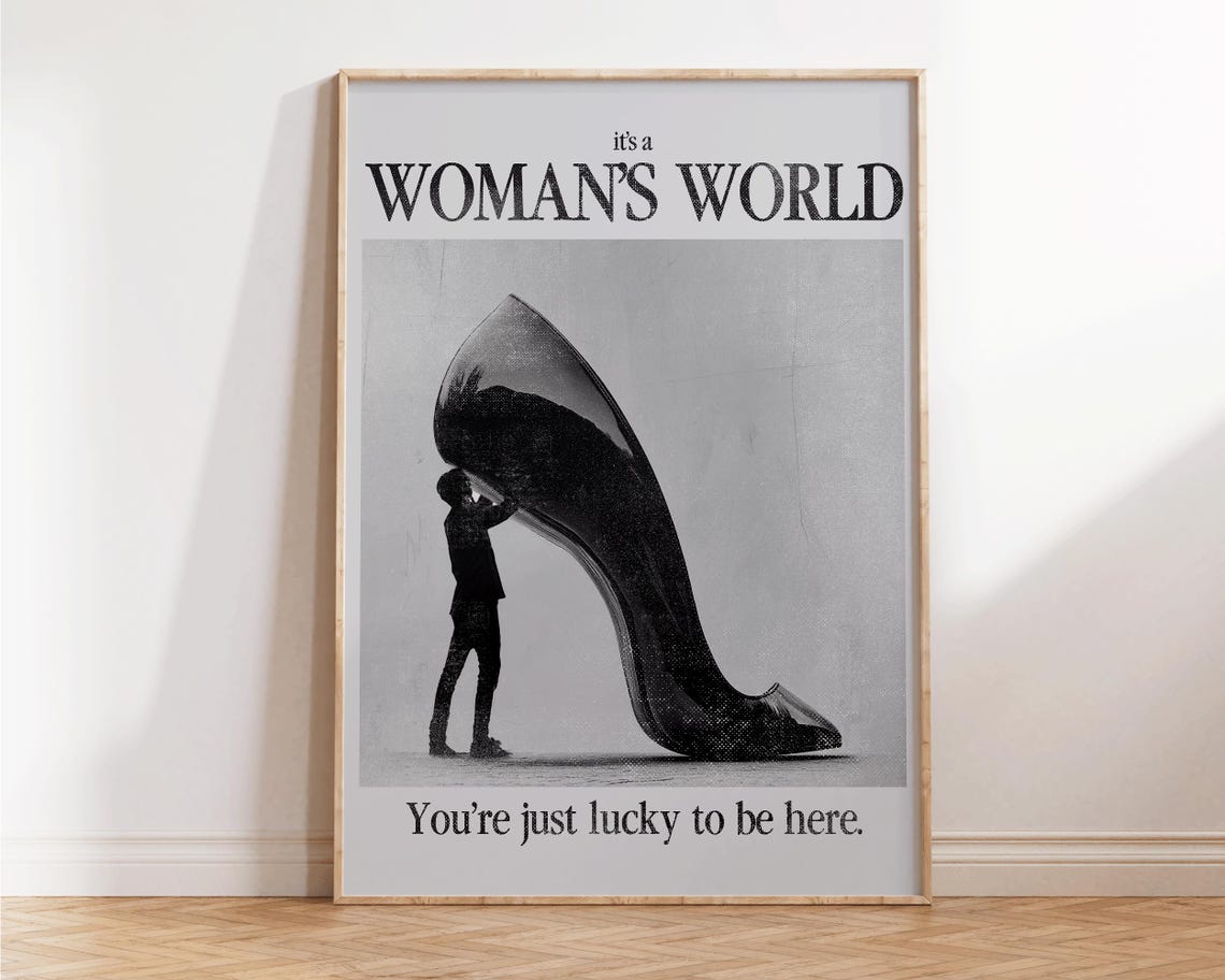 Its A Womans World Feminist Quote Wall Art Retro Heels Print