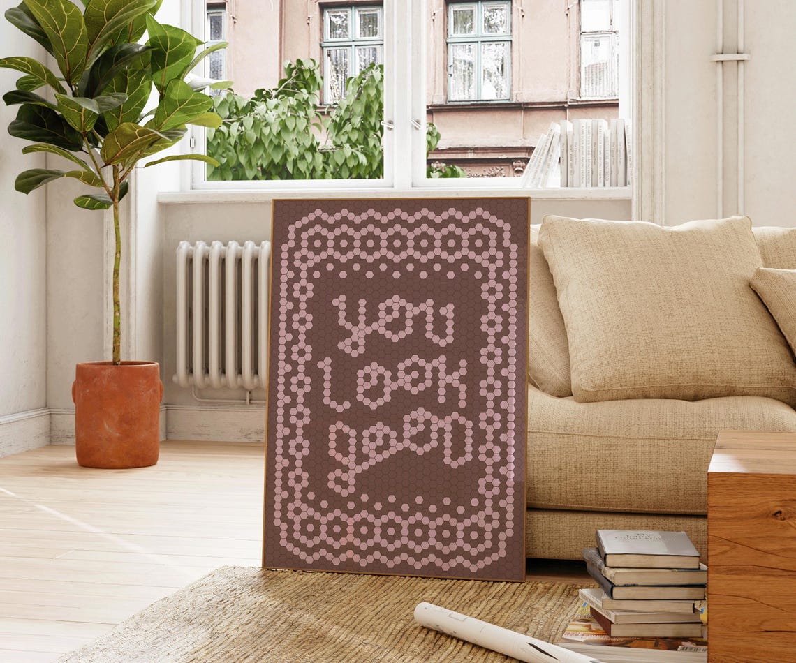 You Look Good Pink Hexagon Mosaic Tile Affirmation Art Poster - Image 3