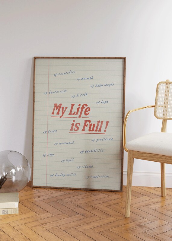 My Life Is Full Funny Gratitude Red Type Notebook Paper Quote Poster