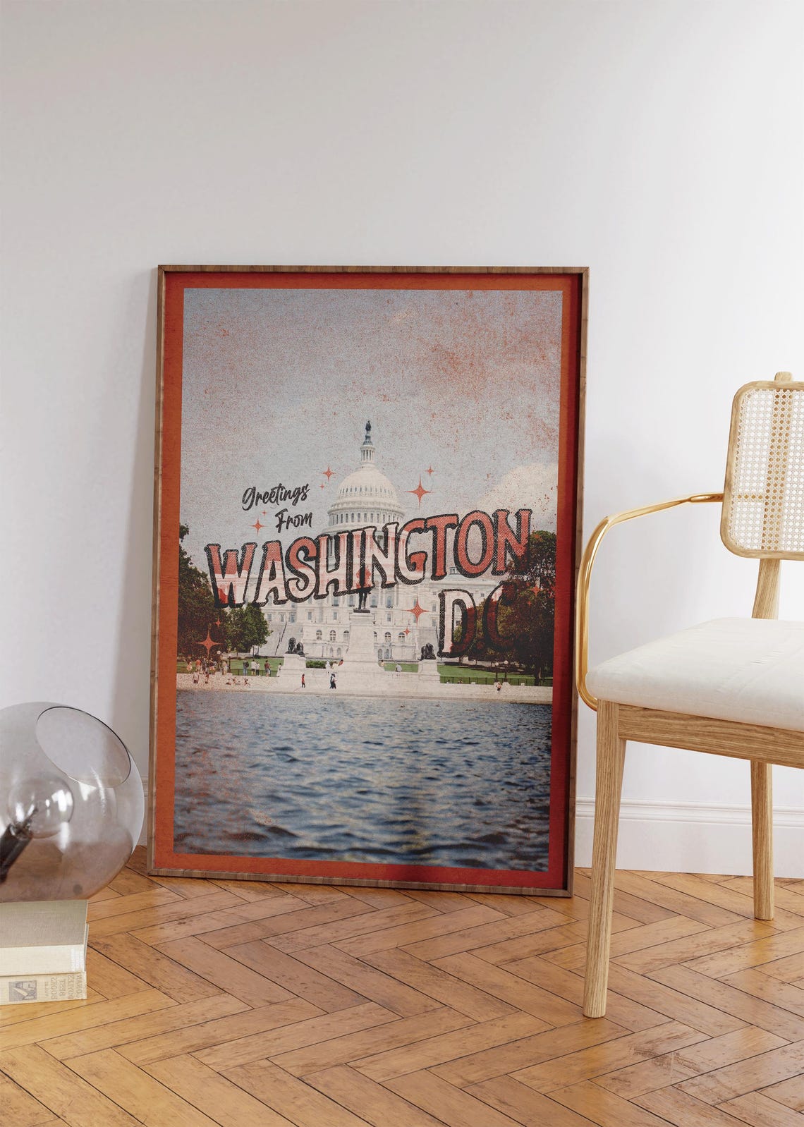 Greetings From Washington DC Red Border US Capitol Travel Poster - Image 4