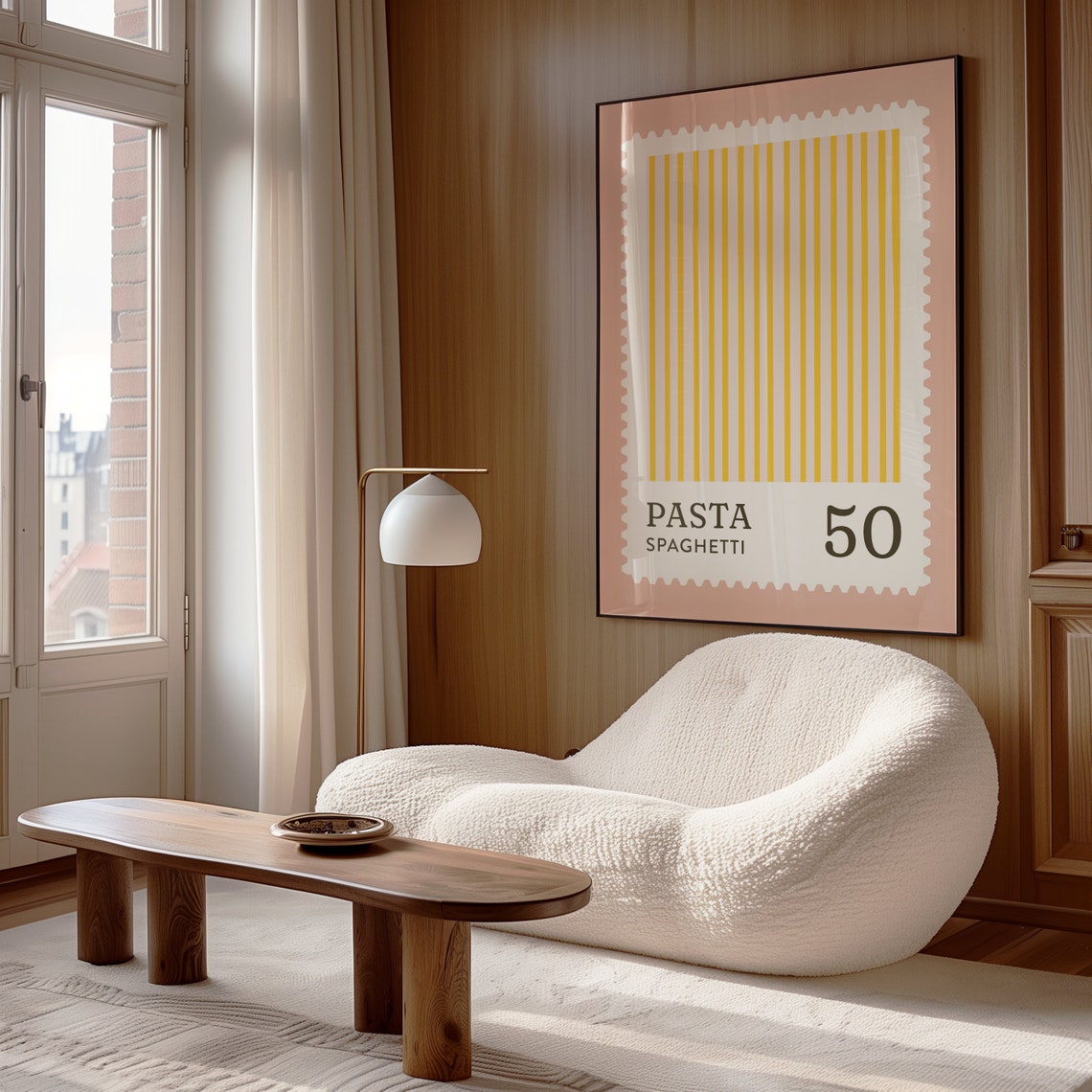Pasta Spaghetti 50 Pink Stamp Style Cute Kitchen Wall Art Poster - Image 3