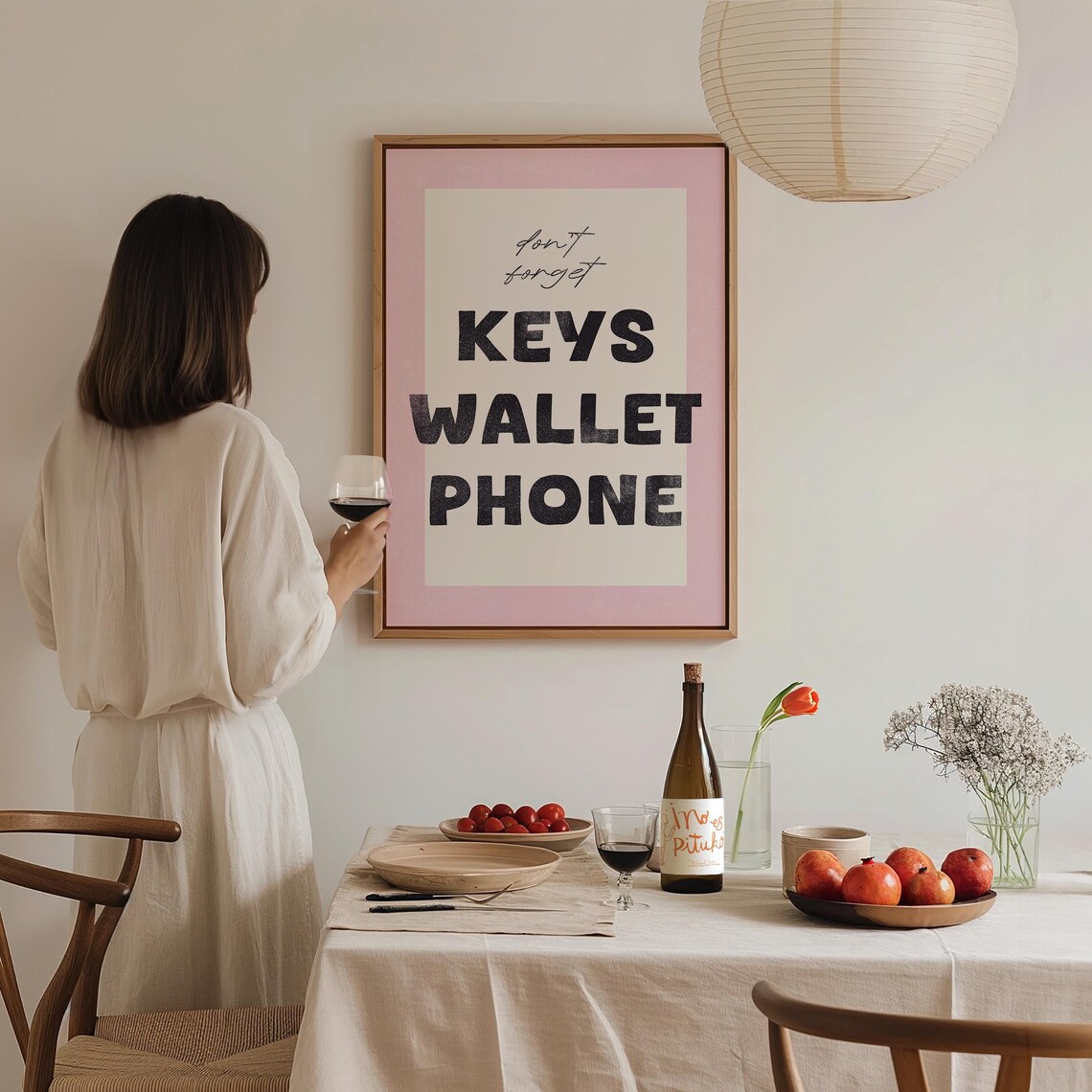 Dont Forget Keys Wallet Phone Pink Entryway Reminder Wall Poster - Image 2