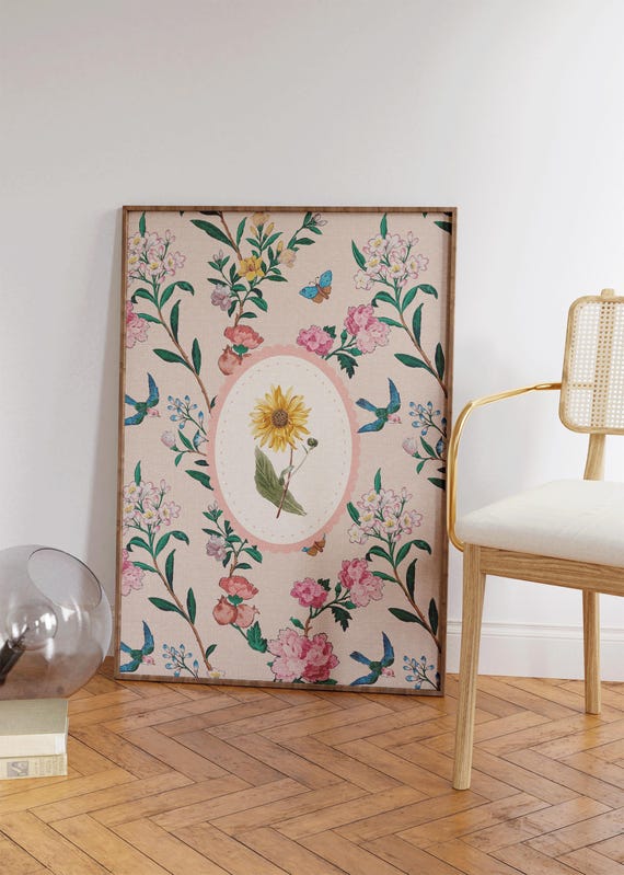 Vintage Floral Print Retro Flowers Wall Art Trendy Cute Apartment Decor Home Gifts For Her Botanical Illustration Coquette Decor