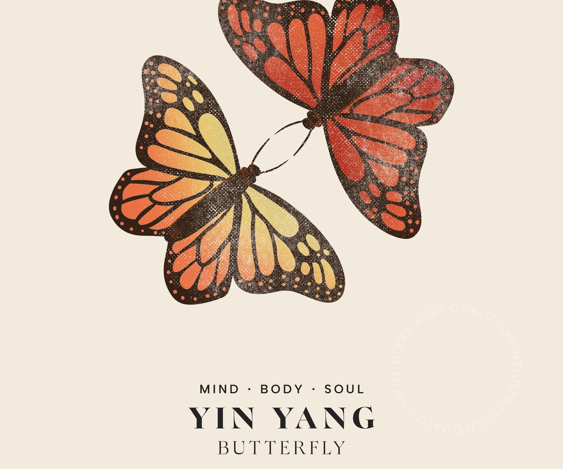 Balance Yin Yang Butterfly Monarch Mind Body Soul Mindful Wall Art - Image 5