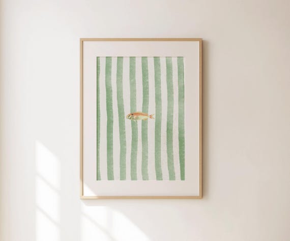 Lone Fish Print Retro Fish Wall Art Cute Illustration Print Preppy Apartment Wall Decor Summer Decor Kitchen Wall Art Fish Art