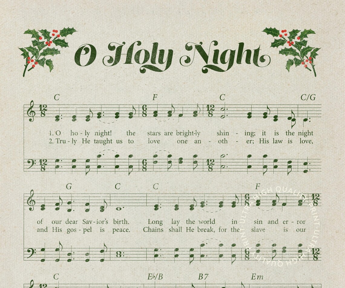 O Holy Night Green Vintage Sheet Music Christmas Carol Print Poster - Image 5